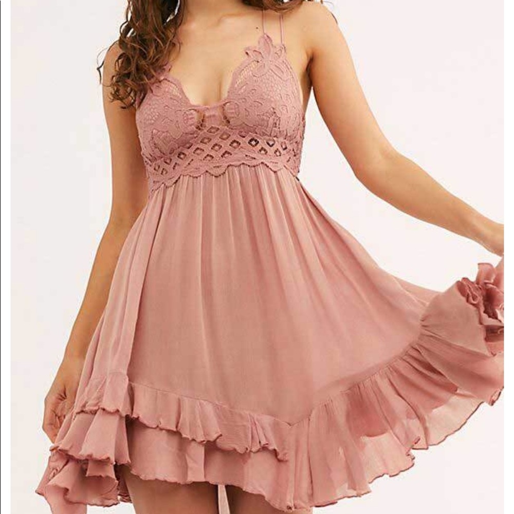NWT Free People Adella Rose Blush Pink Lace Dress